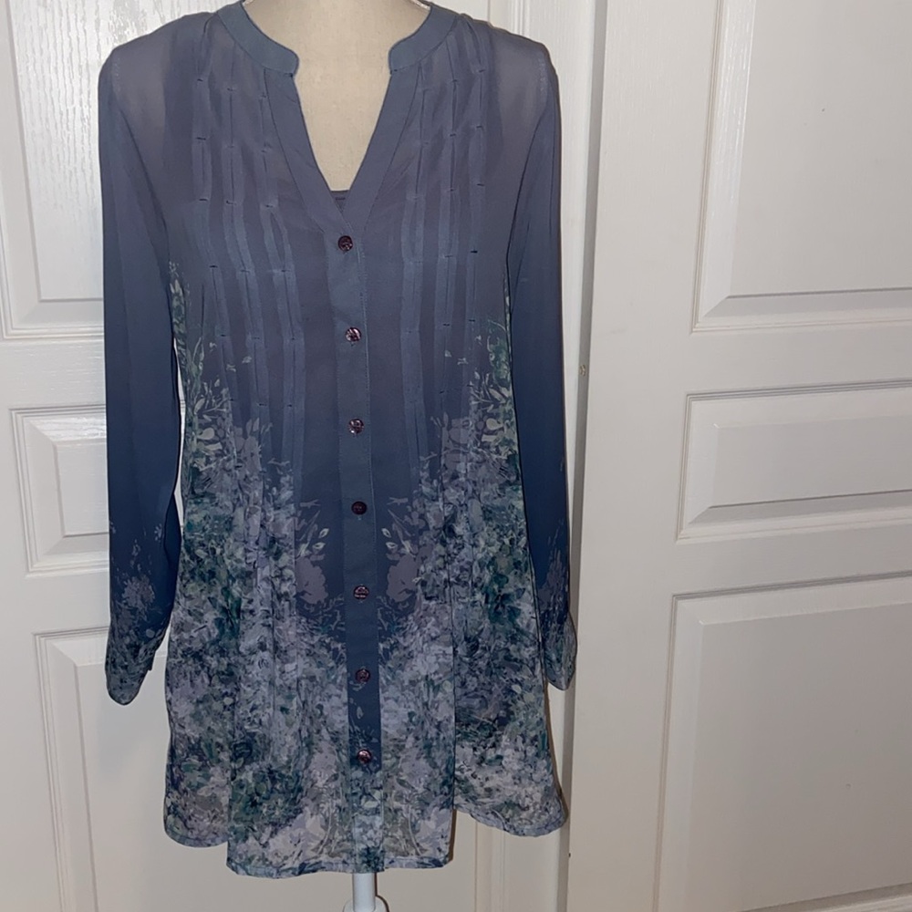 Soft Surroundings Cybele Tunic Periwinkle Floral Pintuck Pleats Blouse w/ Cami